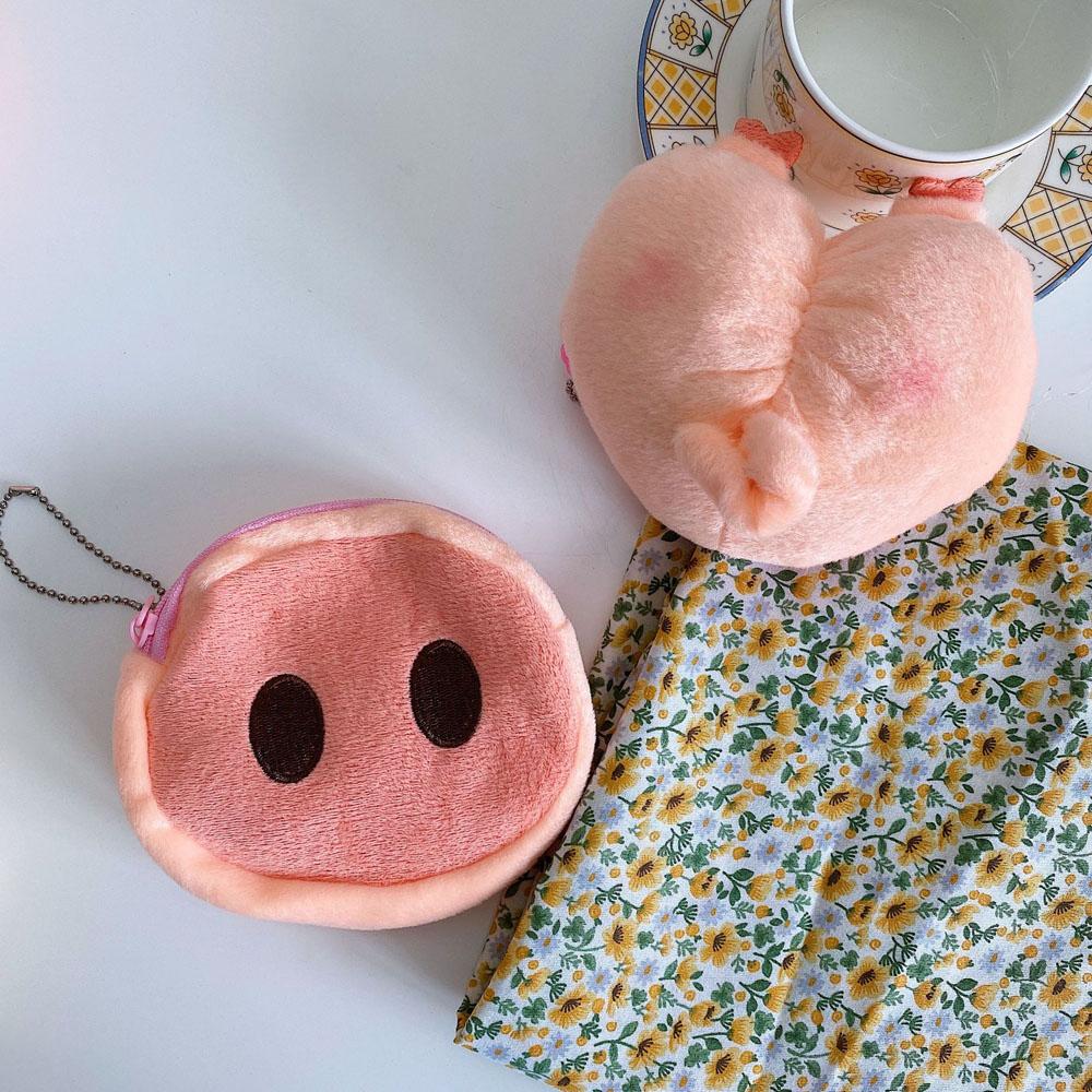 

Kawaii Mini Card holder Cartoon Girls Plush Doll Key Bags Pig nose Plush Purse Wallet Coin bag A