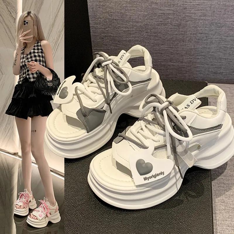 Fashion Fashion Sports Platform Sandals  Summer Thick Bottom Wedge Walking Shoes Woman Peep Toe 2024 Lace Up Chunky