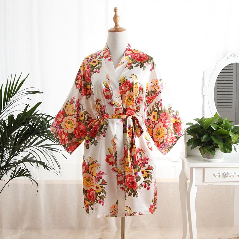Comfortable Homewear Adult Sateen Peony Flower Open Robe Mother's Nightgown Nightgown Bathrobe Peacock Kimono Fashionable Elegant Elegant