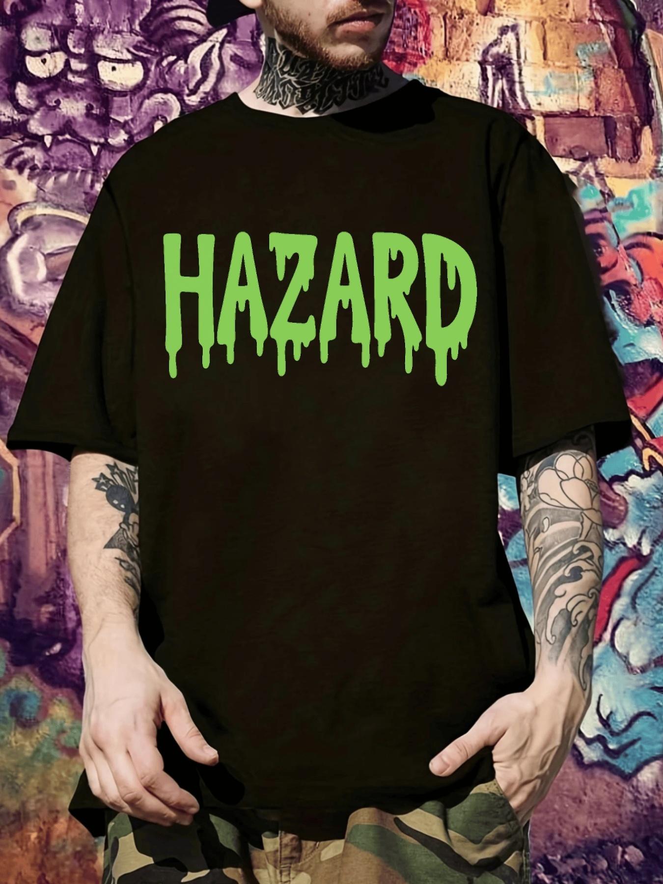 Hazard Graphic T-shirt - Bold Neon Green Dripping Text L