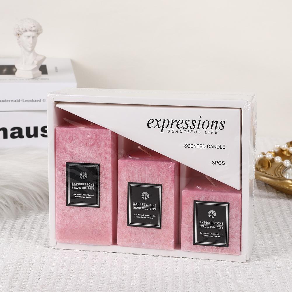 Classic Ice Flower Wax Square Pillar Scented Candle Home Non-Romantic Wedding Long Pole Pillar Wax Set