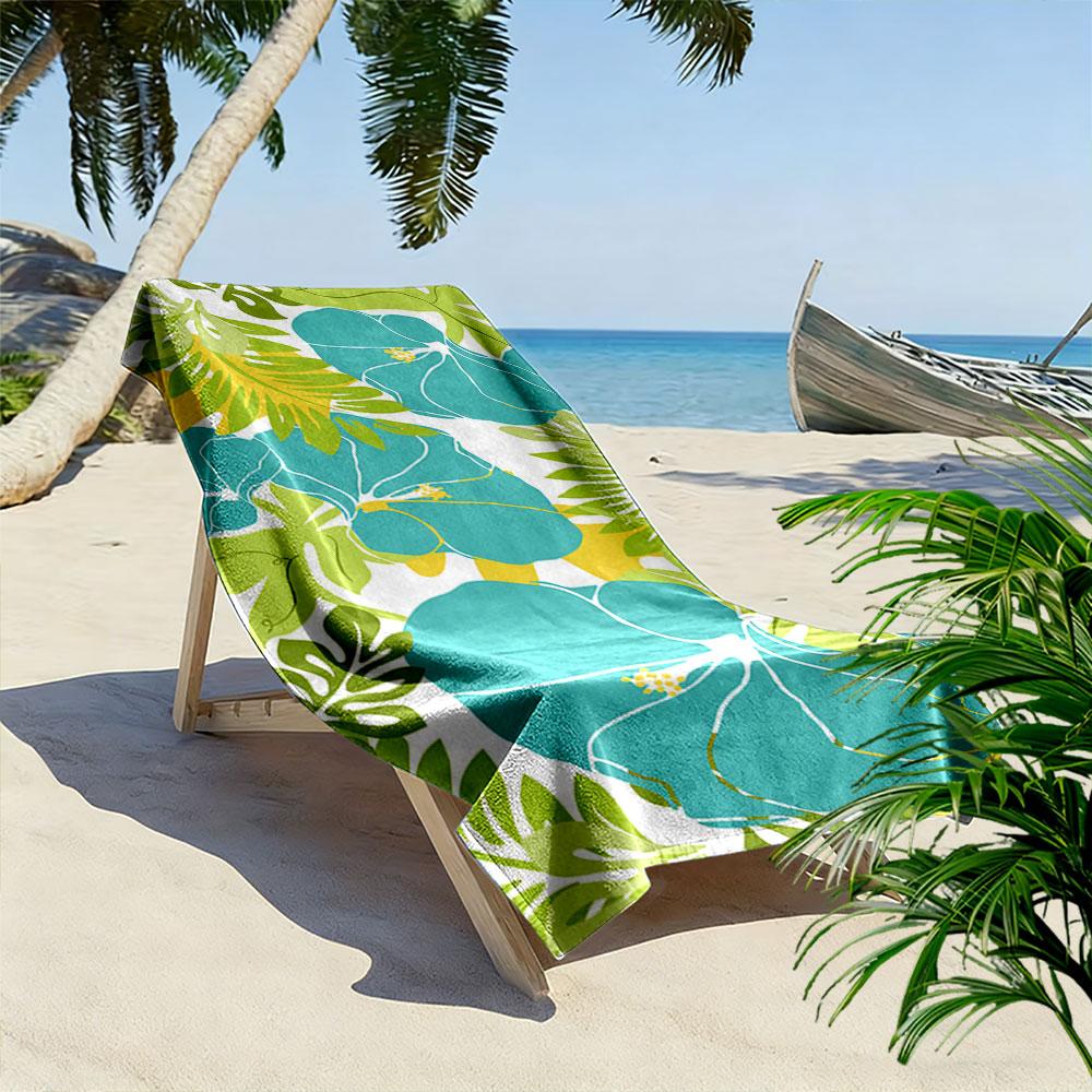 Tropical Blue Flower Pattern Beach Towel Quick-drying for Travel Outdoor Sports Jogging Beach and Swimming