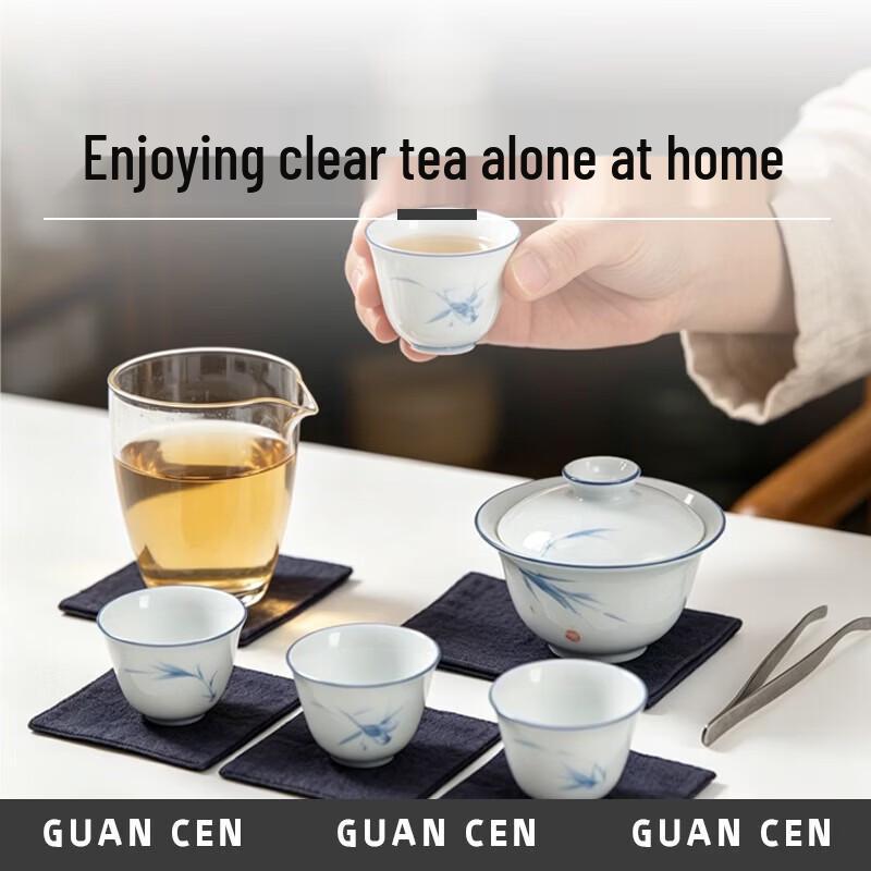 Hand-Painted Orchid Bamboo Portable Stainless Steel Tea Set