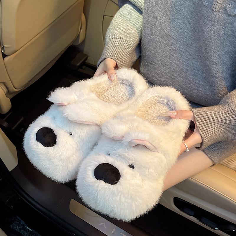 Home cotton slippers women's winter cartoon cute puppy indoor plush warm women's home non-slip cotton mop