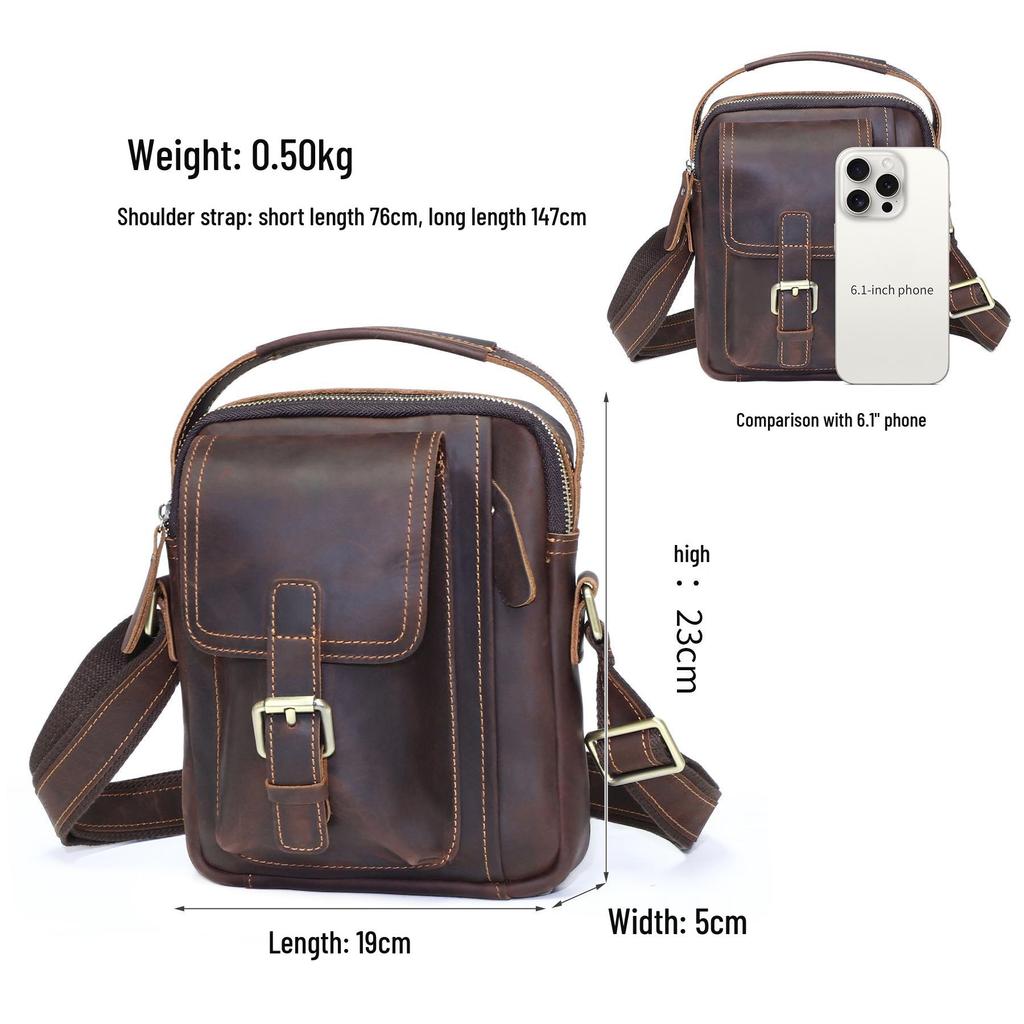 DUJIANG Herren Vintage Crazy Horse Leder Umhängetasche - Echtes Leder Freizeit Outdoor Tasche