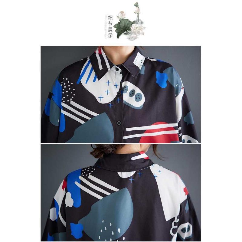 Loose Large Size Oceanic Printed Mid-Length Literary Vintage Dresses