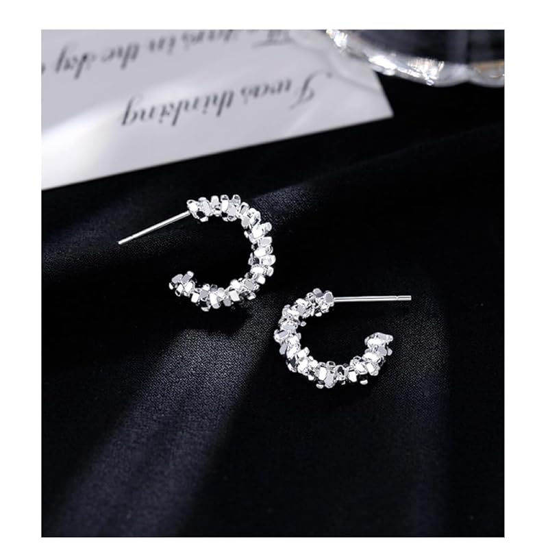 925 silver earrings hoop earrings female earrings Crushed silver shimmering design Compatible with metal allergies Suitable for autumn and winter