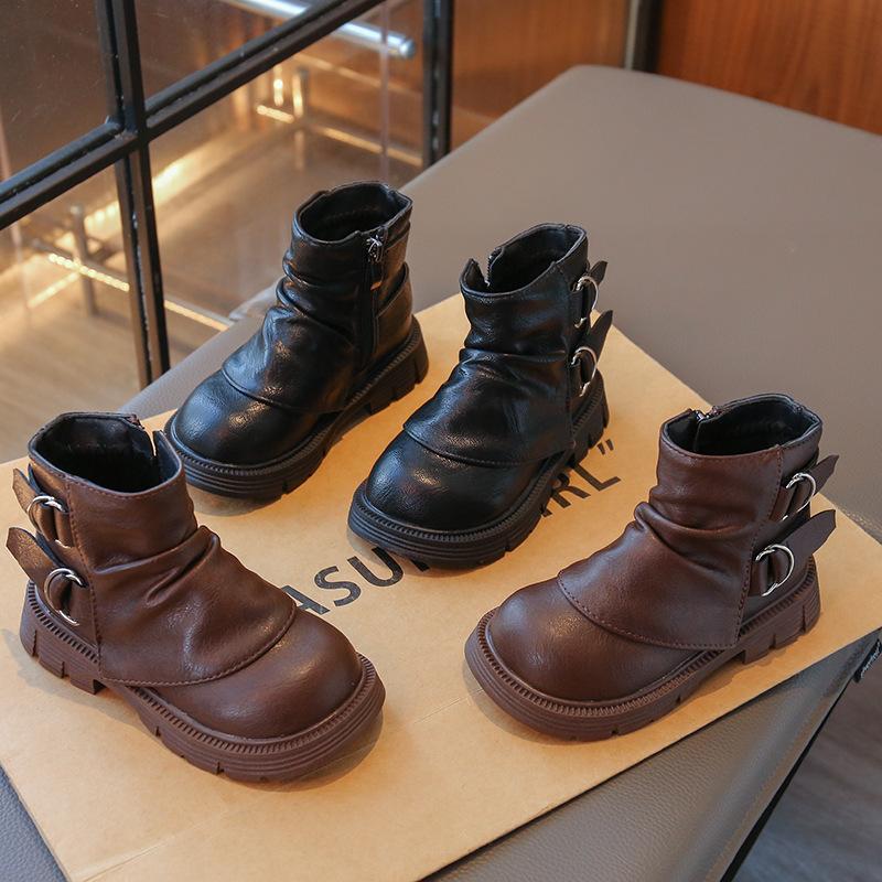 Children's Short Boots British Style Princess Boots Boys Non-slip Leather Boots