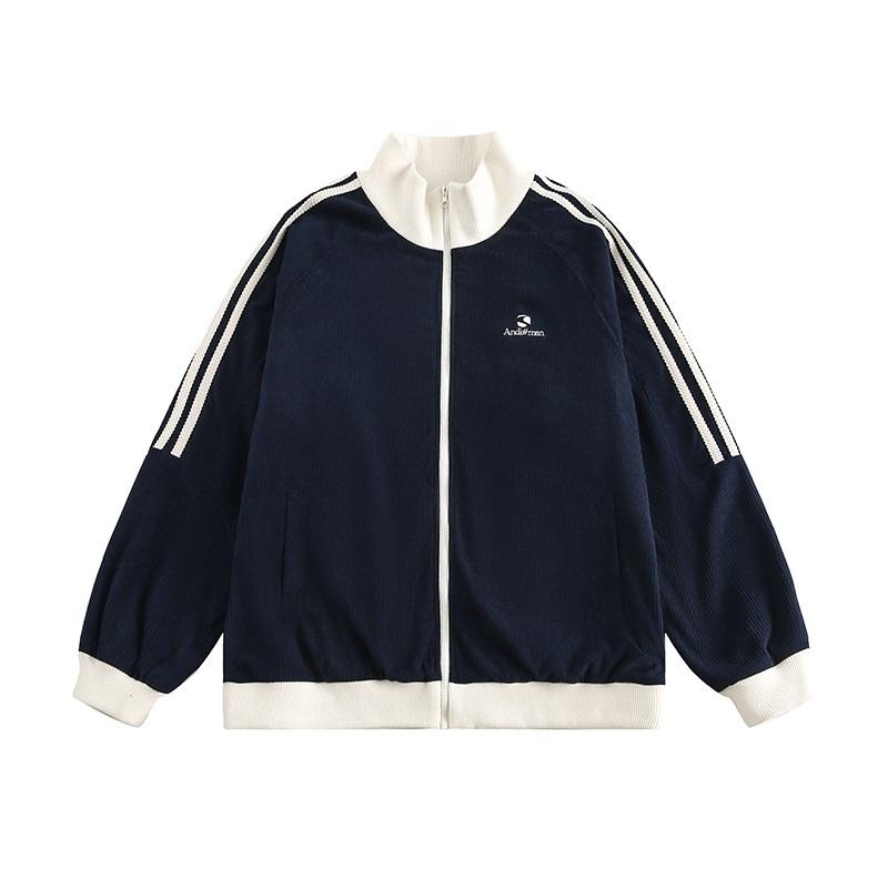 Women's Contrast Trim Striped Sleeve Zip Up Jacket