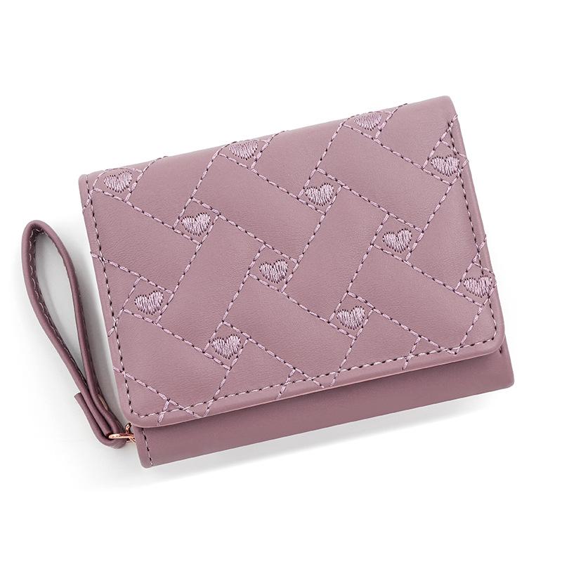 Women's Tri-Fold Embroidered Heart Wallet with Multi-Card Slots and Leather Coin Purse