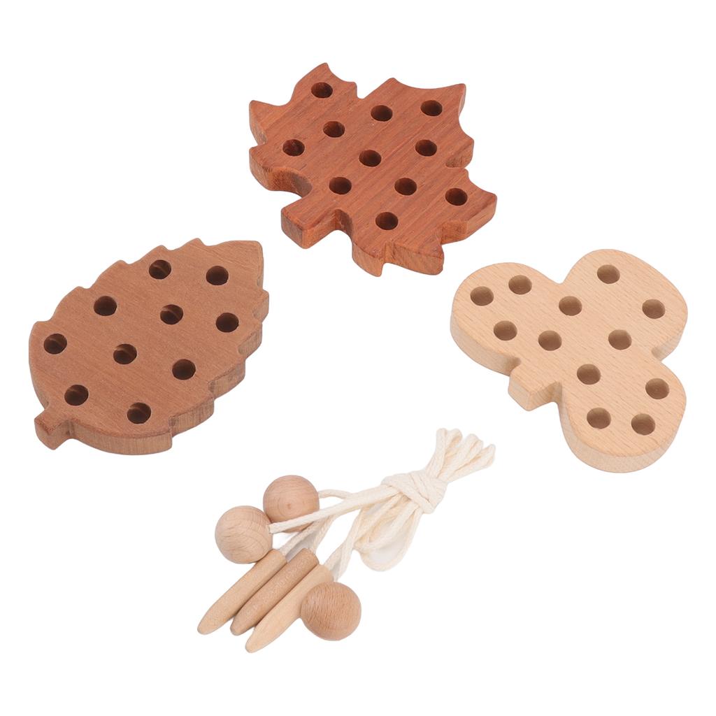 Threading Leaves Toys Set Wooden Thickened Recognition Educational Threading Game Toys Kit