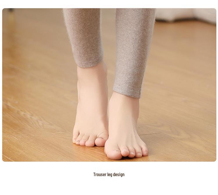 Women's Cashmere High-Waisted Slim-Fit Leggings - Chic and Thick for Autumn/Winter, Wearable Outside for Warmth.