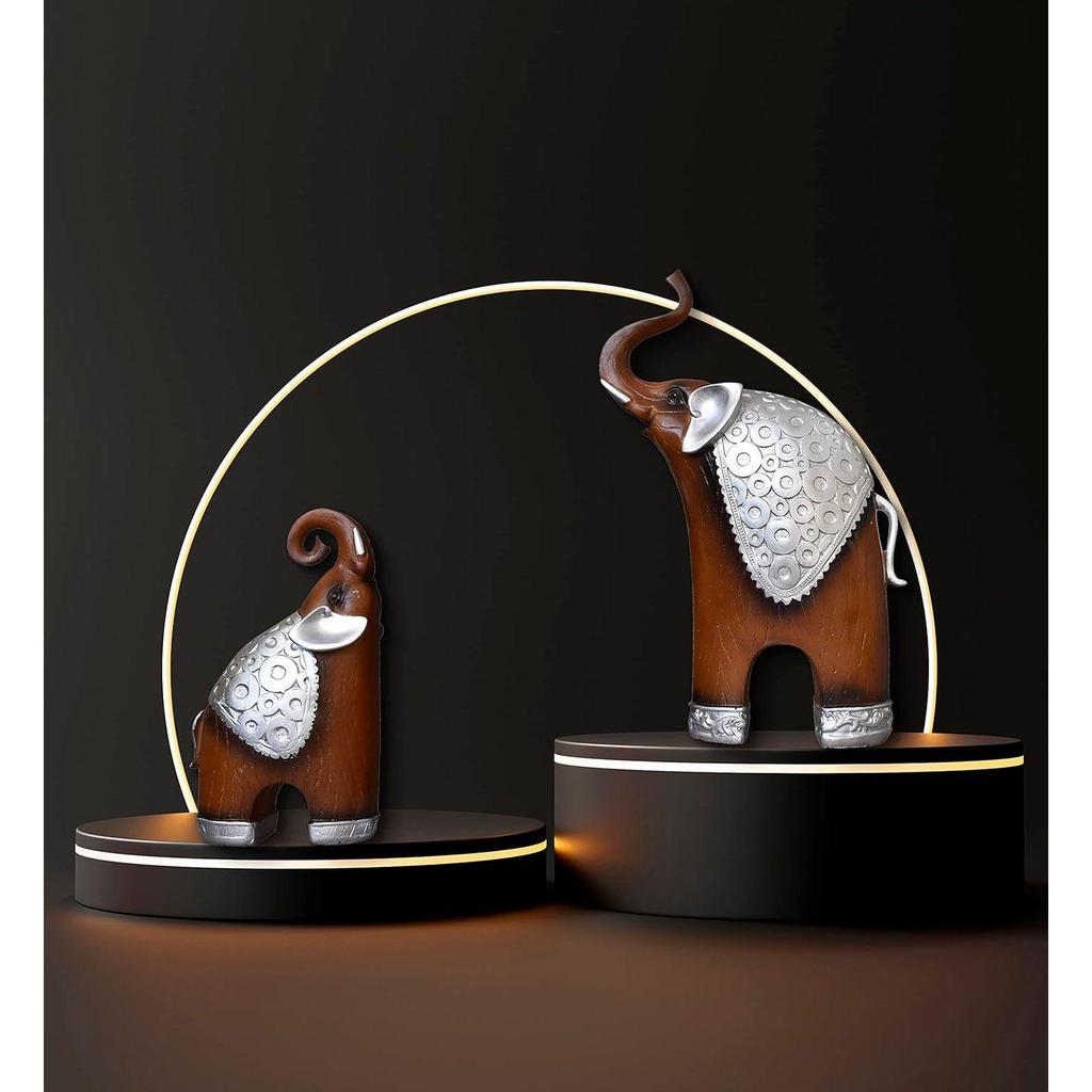 Elefantenfiguren im thailändischen Stil Mutter & Kind Elefant Fengshui Harzskulpturen für Heimdeko Ornament - 2er-Set, Braun