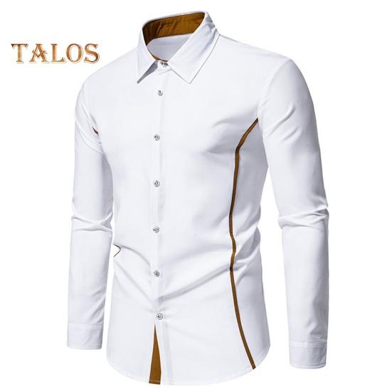 Fall Men Shirt Turn-down Collar Buttons Long Sleeves Solid Color Slim Fit Mid Length Casual Formal Business Commute Top