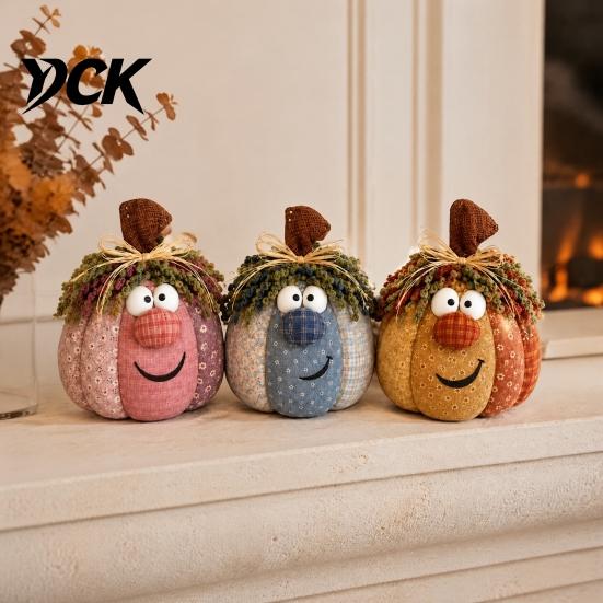 Fabric Pumpkin Decor for Autumn Whimsical Patchwork Pumpkin, Table Decor, Cute Smiling Face Holiday Centerpieces Family Cloth Tabletop Mantel