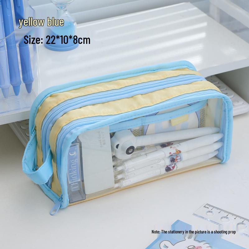 Large Capacity Multi-Layer Transparent Ita Pencil Case with Card Holder for Students