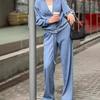 Women's Loose Fit V Neck Long Sleeve Button Cardigan Drawstring Waist Wide Leg Pants Two Piece Solid Color Casual Fall Tracksuit Set