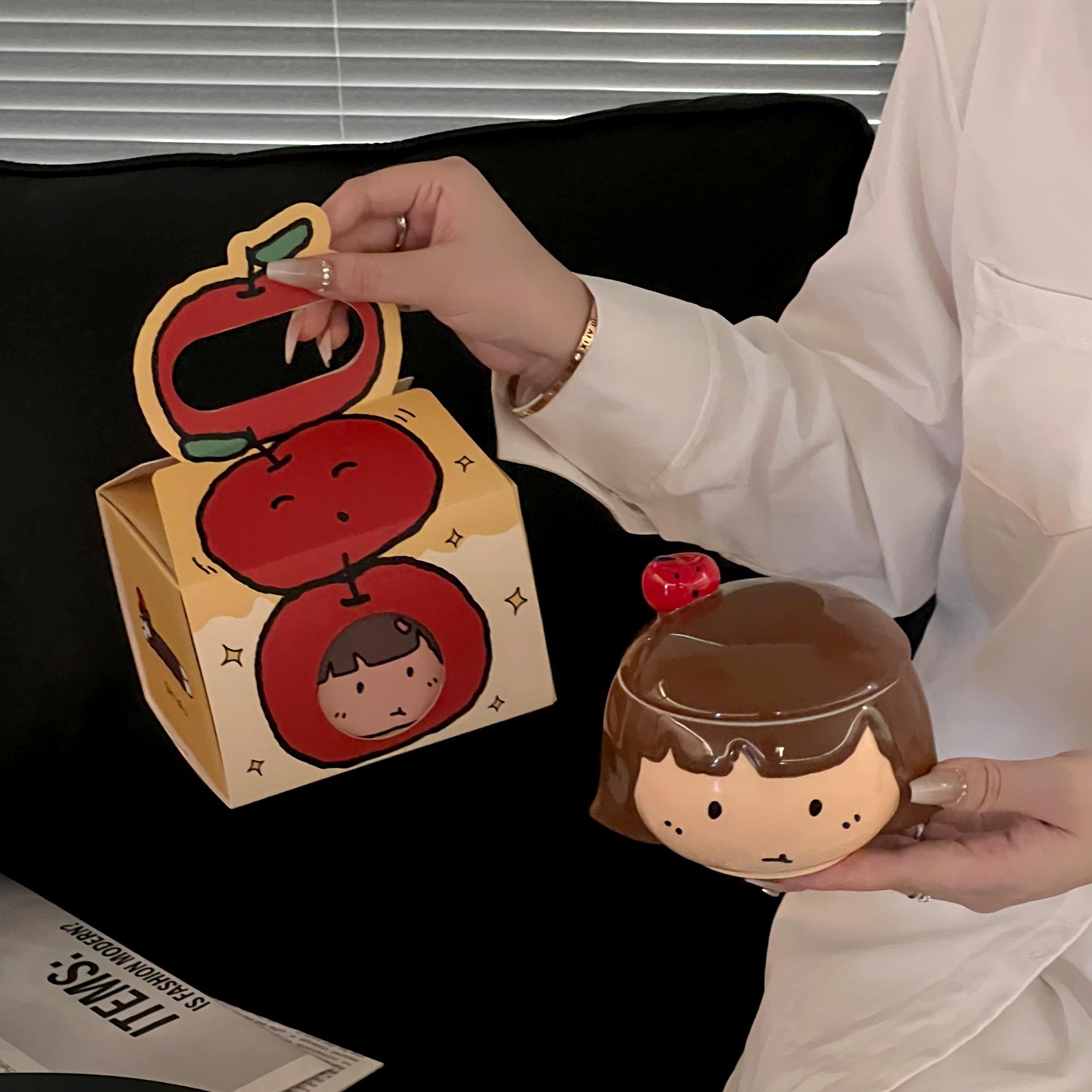 Креативная керамическая кружка для воды с крышкой, милая кружка для воды для мальчика и девочки, бытовая кружка для воды, керамическая кружка для пары. 401-500ml