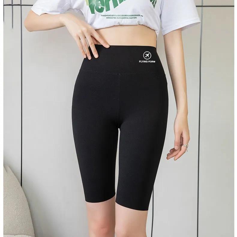 Women's Matte Tummy-Control Mid-Length Cycling Yoga Pants with Pockets
