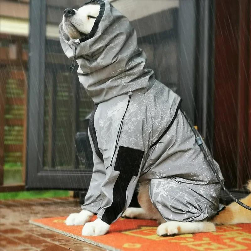Waterproof Outdoor Large Dog Raincoat Reflective Sunscreen Jacket Pet Hoodie Medium-Large Size Clothes Raincoat Jumpsuit