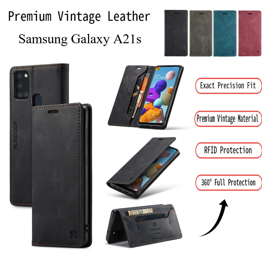 Premium Vintage Leather Wallet Case with RFID Blocking for Samsung Galaxy A21s - Elegant Flip Cover with Card Holder Shockproof Protection (4 Colors)