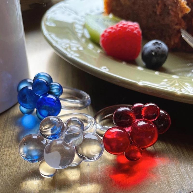 Exaggerated Acrylic Rings with Beads Dating Jewelry Acrylic Texture Perfect for Adding a Touch of Color to Any Outfit