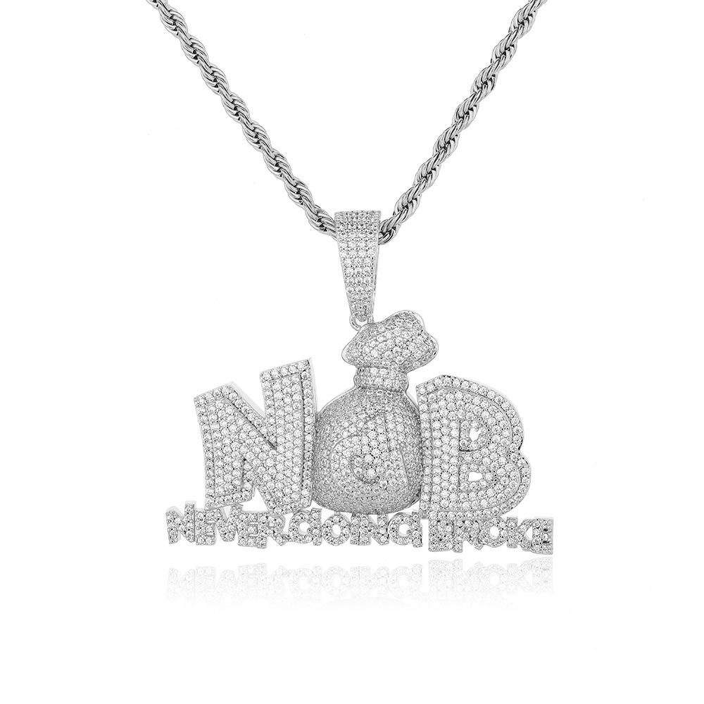 

European and American jewelry dollar money bag hip hop personality pendant full of zircon hipster hiphop men s necklace accessories