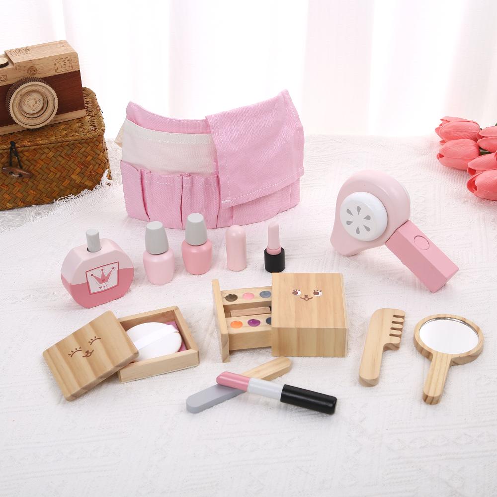 

Wooden dressing, playing house, simulation cosmetics, toy set, hair dryer, comb, lipstick, girl