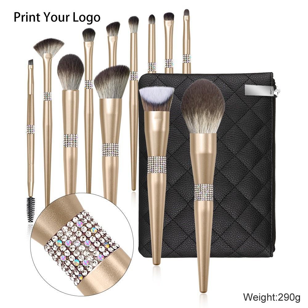 Set di 12 Pennelli da Trucco Color Oro Champagne con Setole Morbide per Ombretto, Cipria, Fondotinta e Correttore.