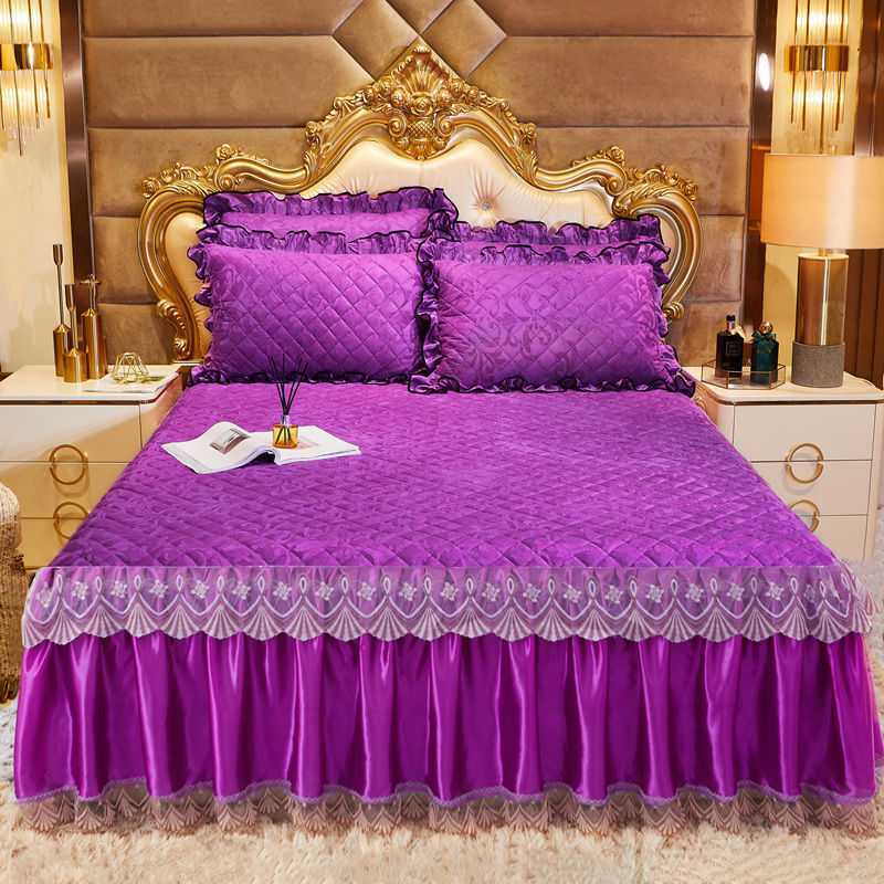 Evropský flanelový prošívaný volán na postel Měkký Elegantní Sametový přehoz s krystaly King Size Krátký plyšový přehoz na postel Polštář není součástí balení