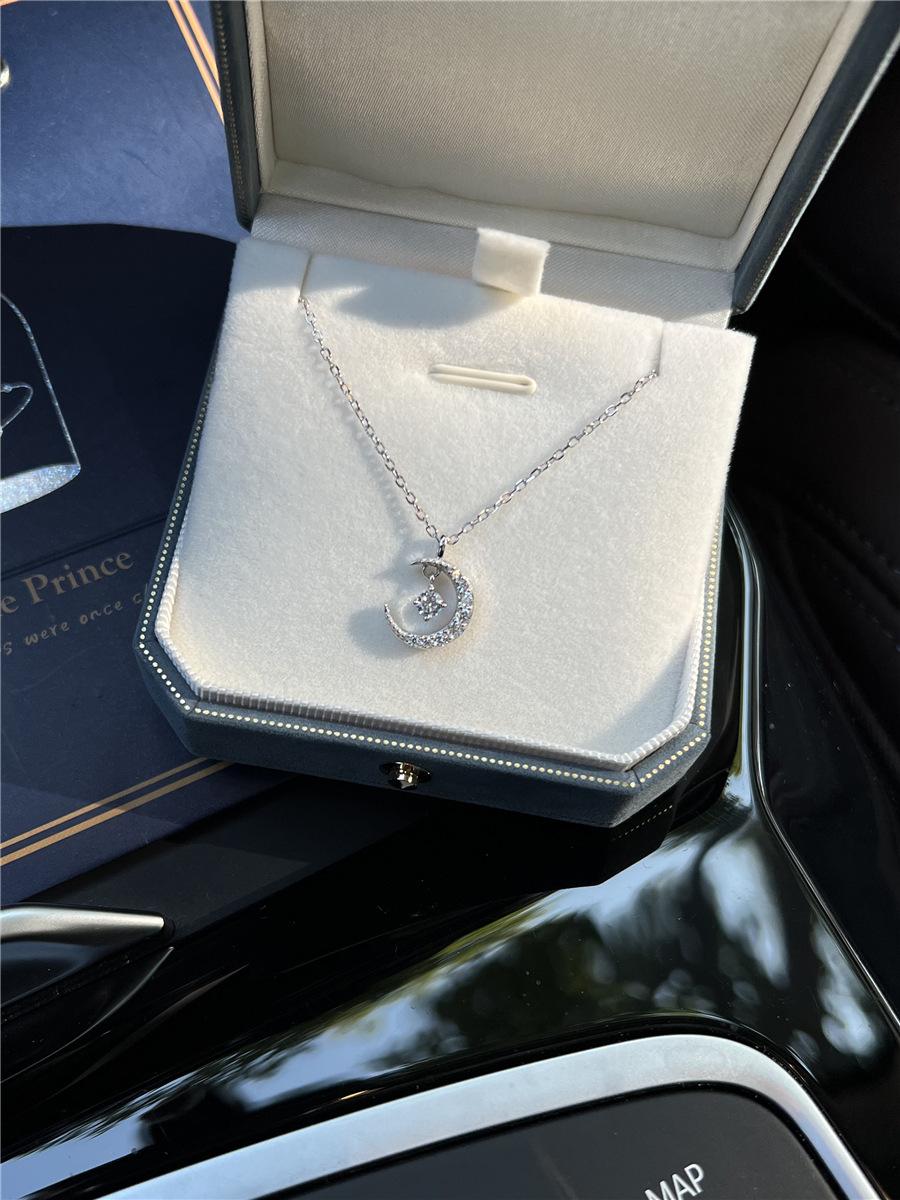 

Moon Pendant CZ Diamond Necklace 925 Silver O - Chain Fashion Women Jewelry 925 silver белый