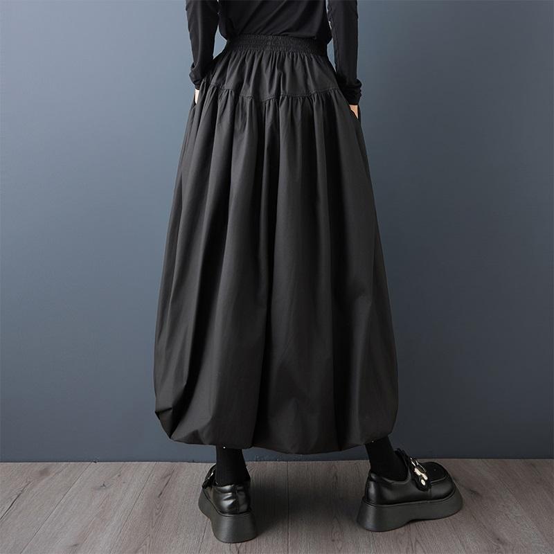 Übergröße Schwarz Hohe Taille Vintage Frühling Herbst Lässig Locker Lang für Frau Röcke Damenrock