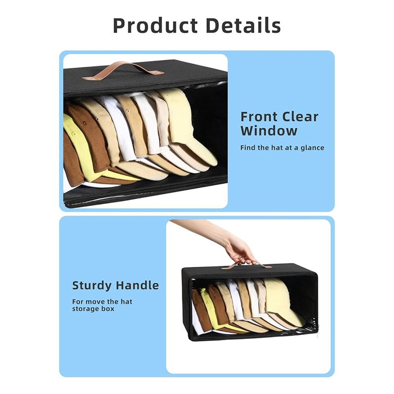 A25F-For Baseball Caps Front-Opening Hat Organizer 2 Pack, Stackable Rigid Clear Window Hat Storage Box