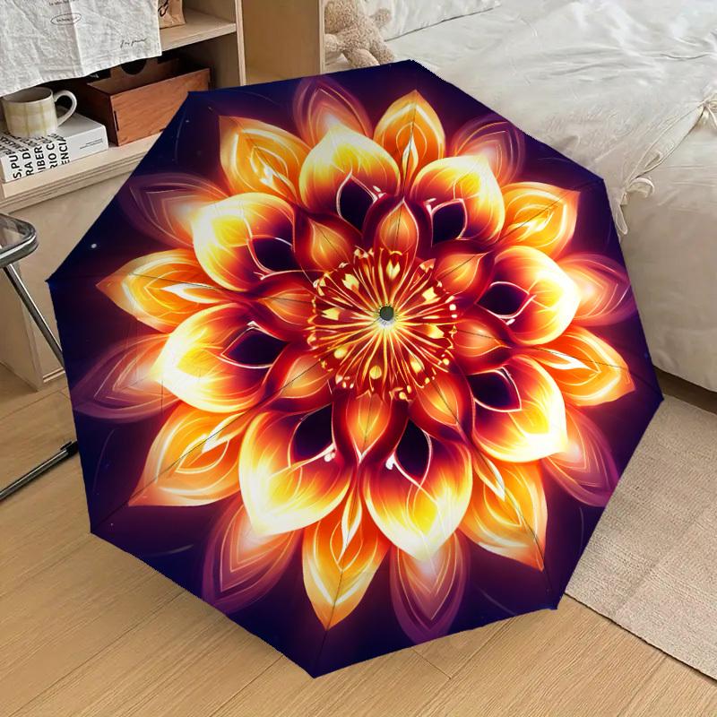 1pc Floral Mandala Design Umbrella with Plastic Handle,Suitable for All Seasons Home Travel Outdoor UmbrellaDD1211
