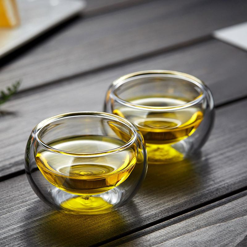 Set da 6 pezzi 50ml Vetro a doppia parete trasparente resistente al calore Piccola tazza da tè Kung Fu Tazze da degustazione Servizio da tè Tazzine da tè cinesi