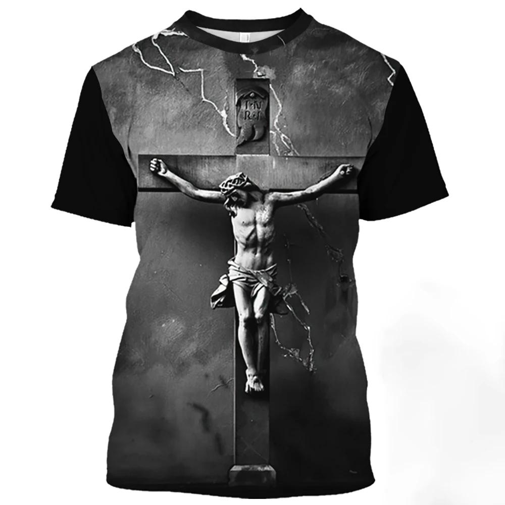Jesus Christ Pattern Print T-Shirts Summer Casual O-Neck Oversized Quick-Drying Short Sleeve Catholicism Men's T-shirts