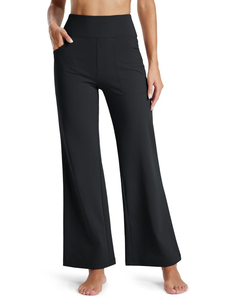 Women's Fleece Lined Wide Leg Yoga Pants Waterproof High Waist Business Pants Winter Warm Sweatpants with Pockets