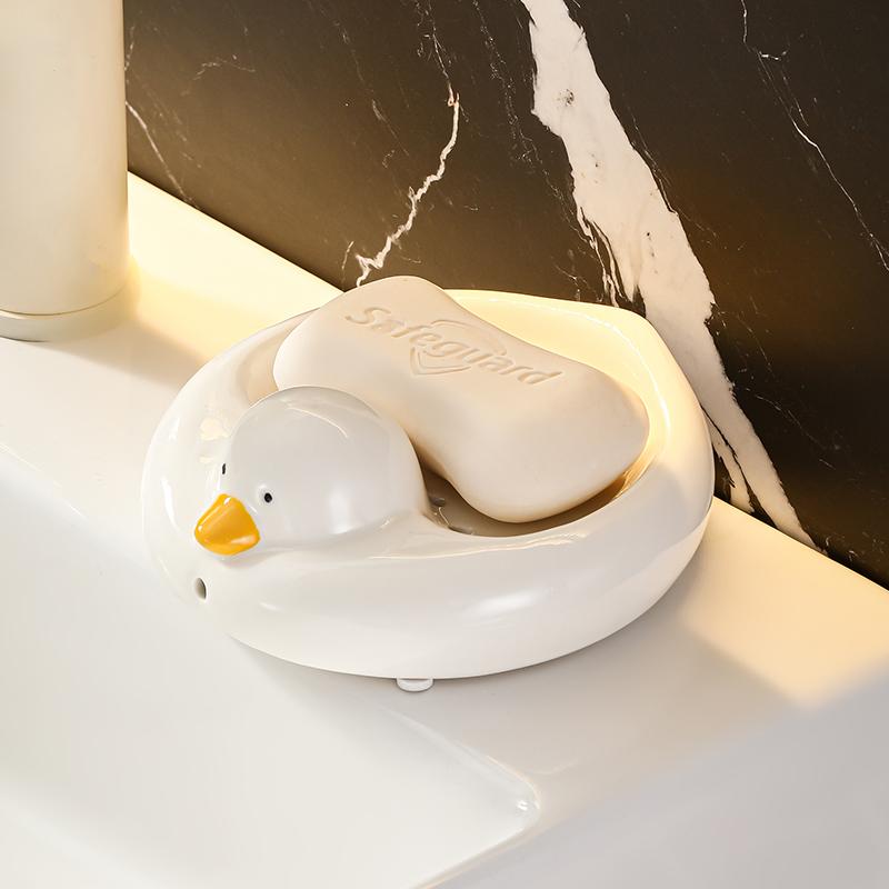 

Cute Duck Drain Soap Box Home Personalized Creative Ceramic Soap Rack Bathroom Accessories белый
