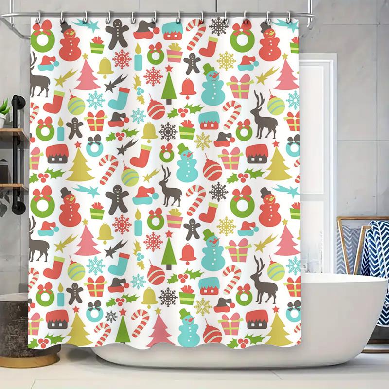 Tu Christmas Shower Curtain Festive Holiday Decor Waterproof Bathroom Set Xmas Pattern Backdrop