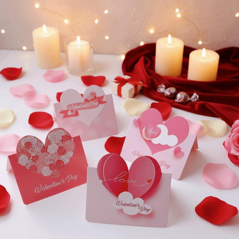10Pcs New Heart-shaped Greeting Cards Handwritten Foldable Gift Card Blank Message Cards Valentines Day