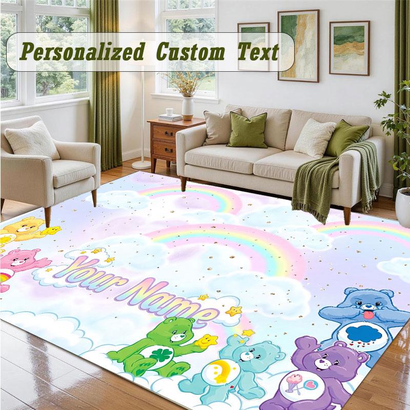 Crystal Velvet Square Rug Custom NameCare Bears Pattern Non Slip Home Floor Decor Rug