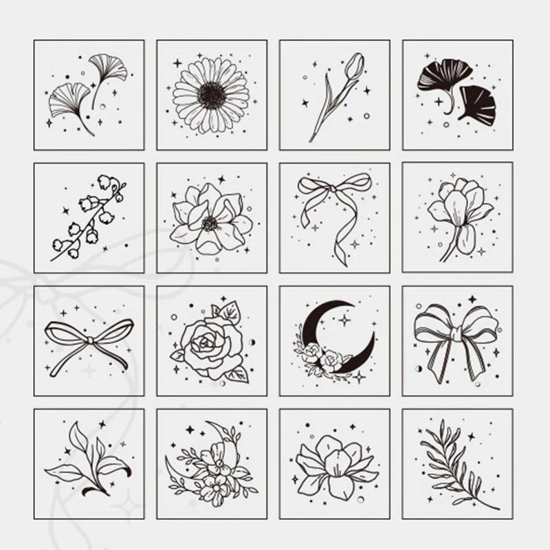 16Pcs DIY Stamping Art Bowknot Petal Leaf Wood Stamps for Scrapbooking Card Making Planner Decor Journal Hobby Craft Supplies