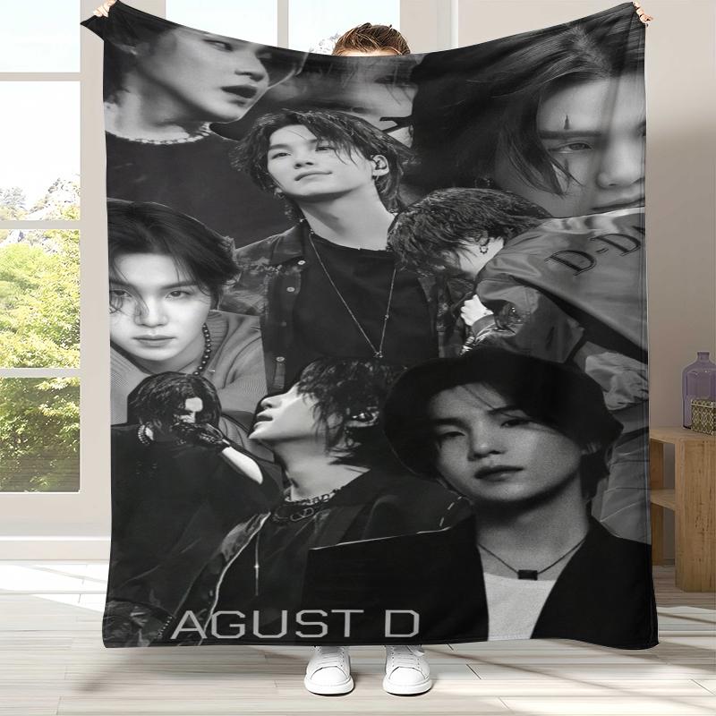 SUGA Agust D Kpop B-BTS Flannel Blanket,Ultra Soft Warm Plush Throw for Home Bedroom Bed Sofa Cover Office Camping picnic gift 75x90cm