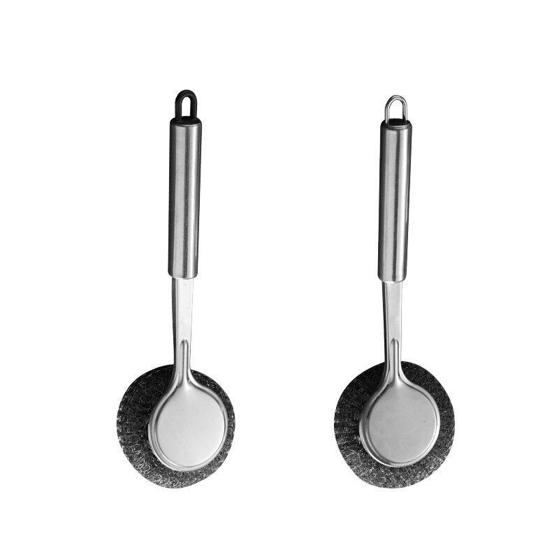 Edelstahl Topfbürste mit langem Griff und nicht-fasernder Spülwolle