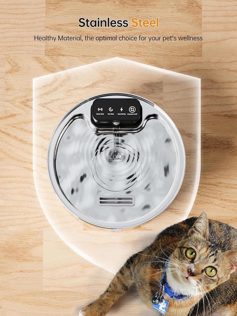 Wireless Induction Pet Water Fountain - 3.2L Infrared Stainless Steel Feeder for Cats