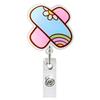 Medical Acrylic Glitter Pill Heart Lung  ID Badge Holder Retractable Badge Reel Rotatable Crocodile Clip for Doctor Nurse