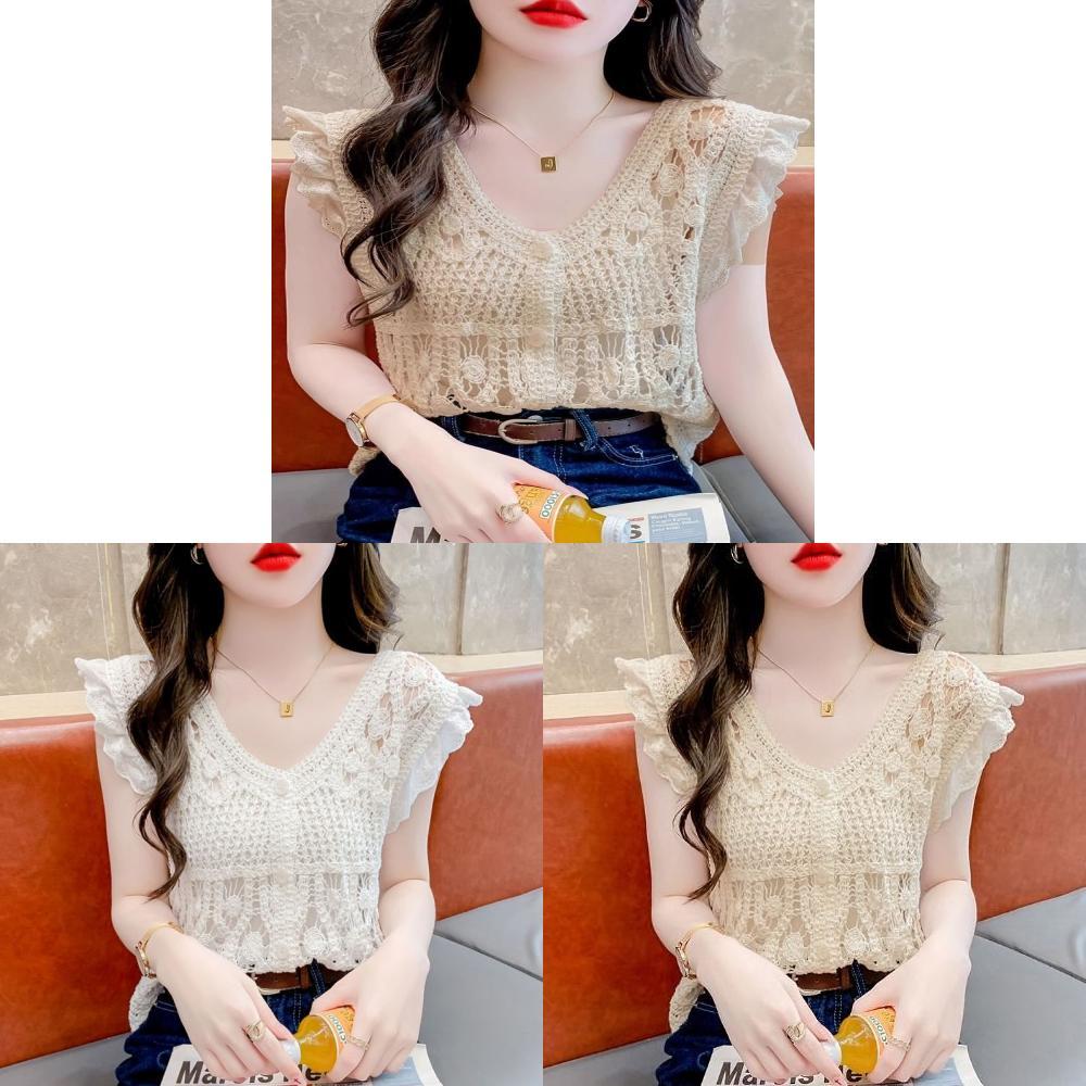 No Ip Included Knit Top For Women With Hollow Out Design And Princess Sleeves For Summer Fashion