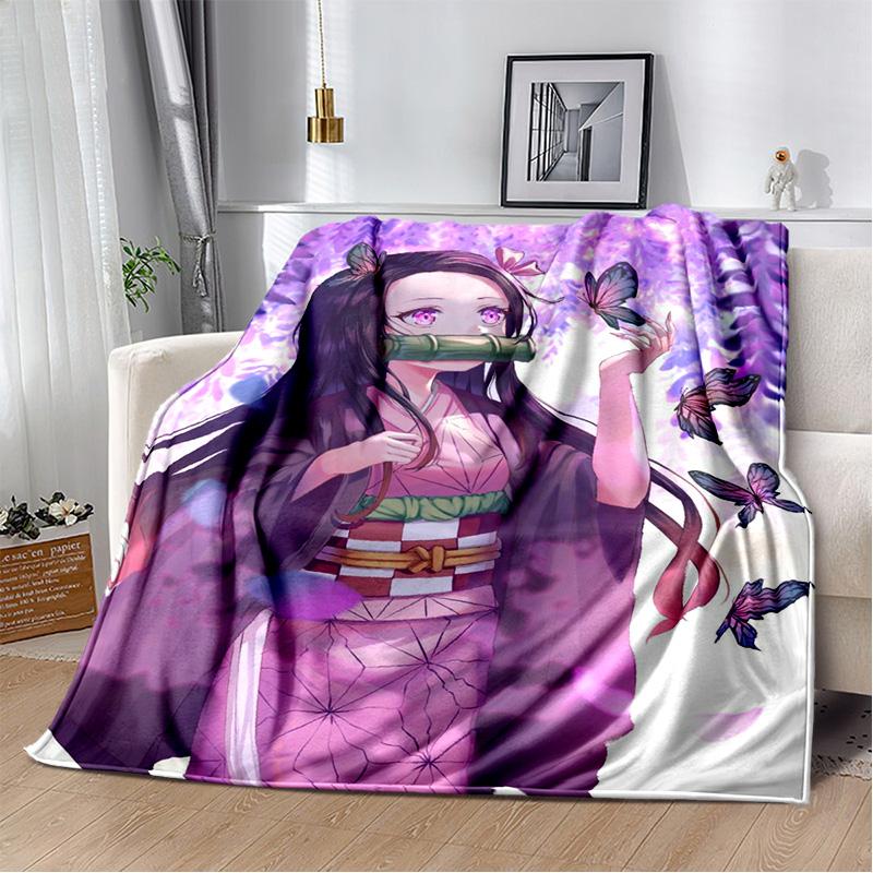 D-Demon Slayer Anime Blanket Sofa Office Nap Cover Blanket Kamado Nezuko Air Conditioning Blanket Soft and Warm