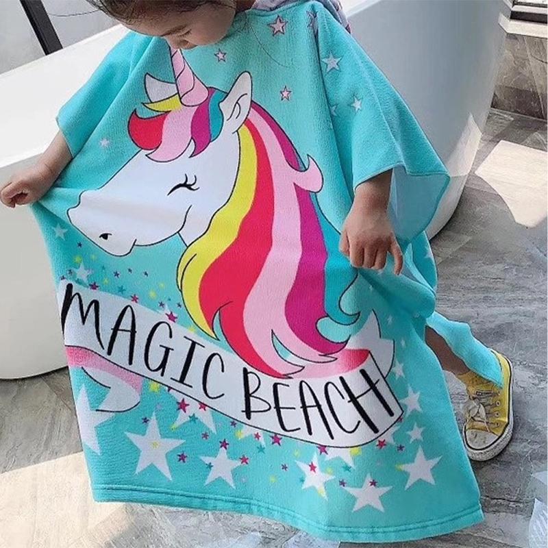 Kids Hooded Robes Bath Towel Super Absorbent Beach Shawl Boy Girl Swim Cartoon