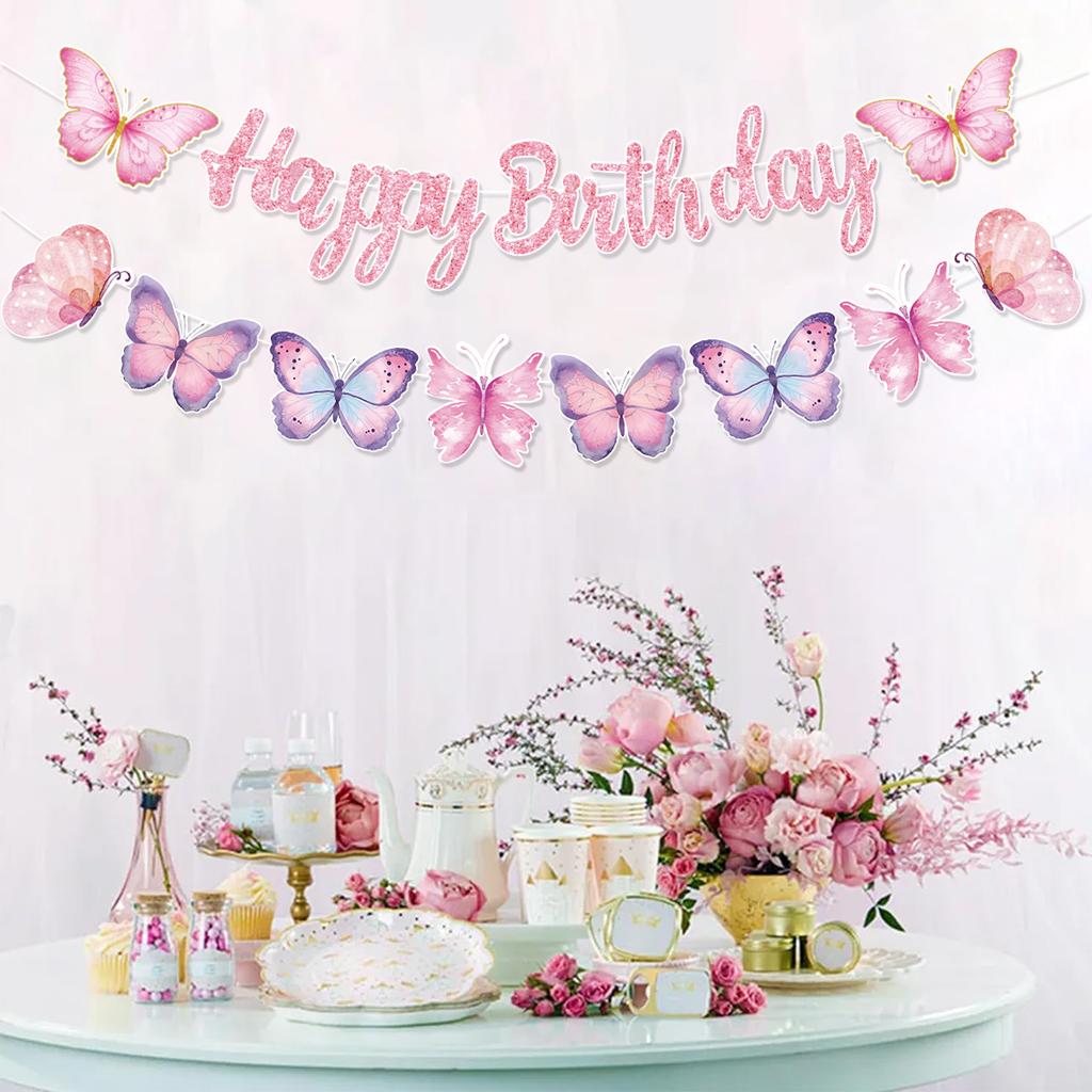 Butterfly Spiral Pendant  Hanging Banner Pink Butterfly Theme Birthday Party Decoration Kids Baby Shower Wedding Party Supplies